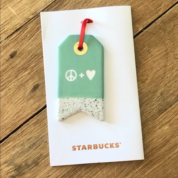 Starbucks Ceramic PEACE & LOVE Ornament, Mint Green/White, 2018 - Picture 6 of 10